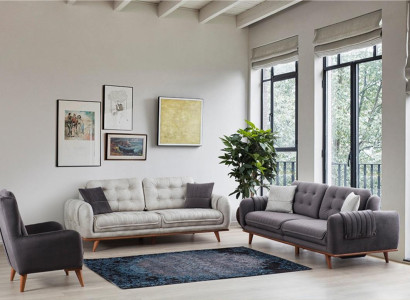 Zithoek 3 + 3 + 1 in moderne stijl met halfzachte grijze stoffering Nieuw